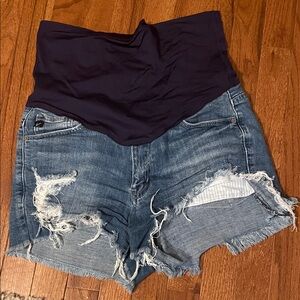 KanCan maternity Distressed Blue Denim Shorts